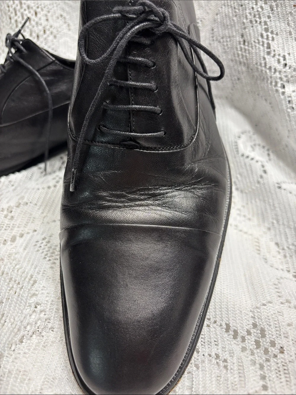 Bruno Magli Black Leather Cap-Toe Oxfords